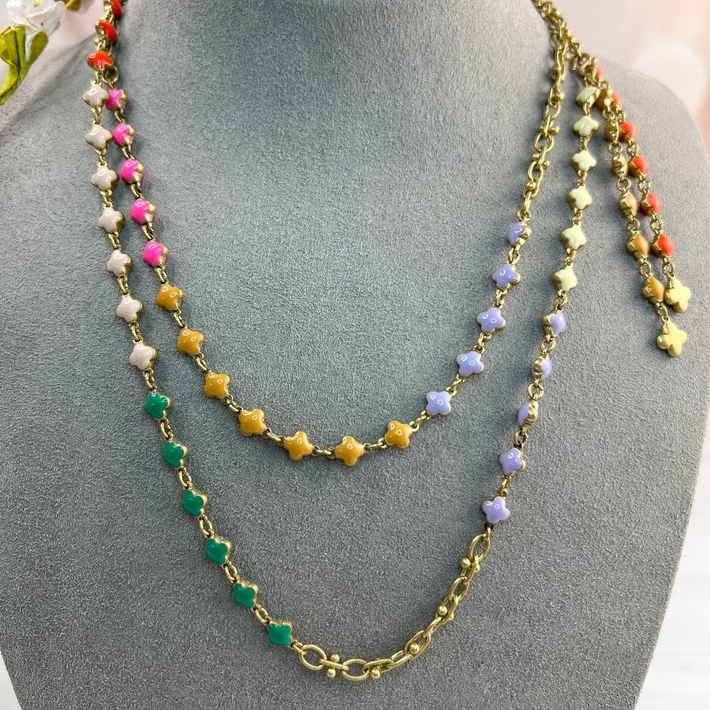 Stella & Dot Enameled Clover Necklace